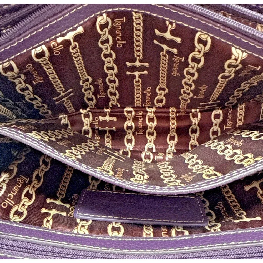 Tignanello Fab Function Dome Satchel Plum Purple Pebbled Leather Crossbody Strap